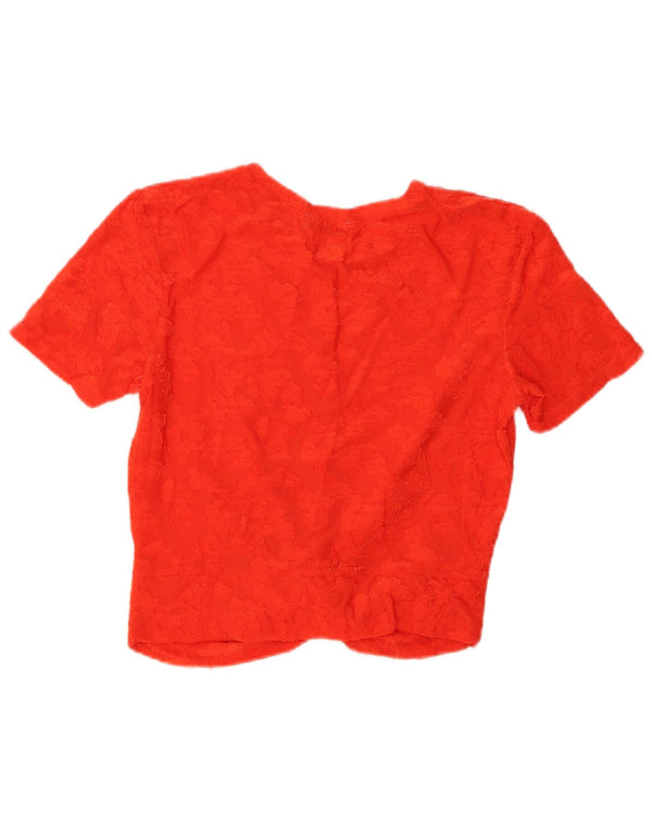 Zara Trafaluc Crop Blouse Top da donna UK 14 Large Arancione Floreale