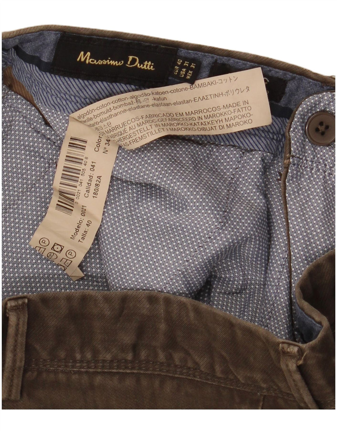 MASSIMO DUTTI Pantaloni chino dritti da uomo EU 40 Medio W31 L32 Marrone
