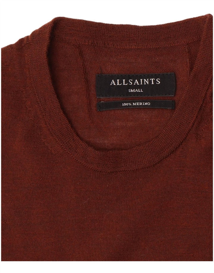 Maglione girocollo da uomo All Saints, maglione piccolo in lana merino marrone