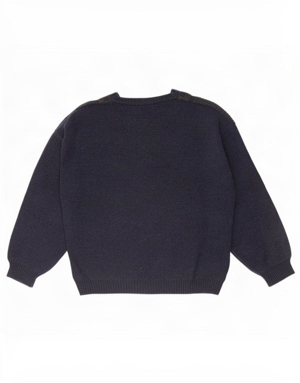 Maglione da uomo con scollo a V Hajo grande acrilico geometrico blu navy