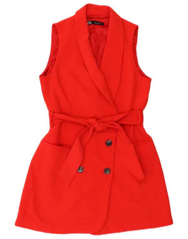 Gilet lungo doppiopetto da donna Zara UK 10 piccolo poliestere rosso