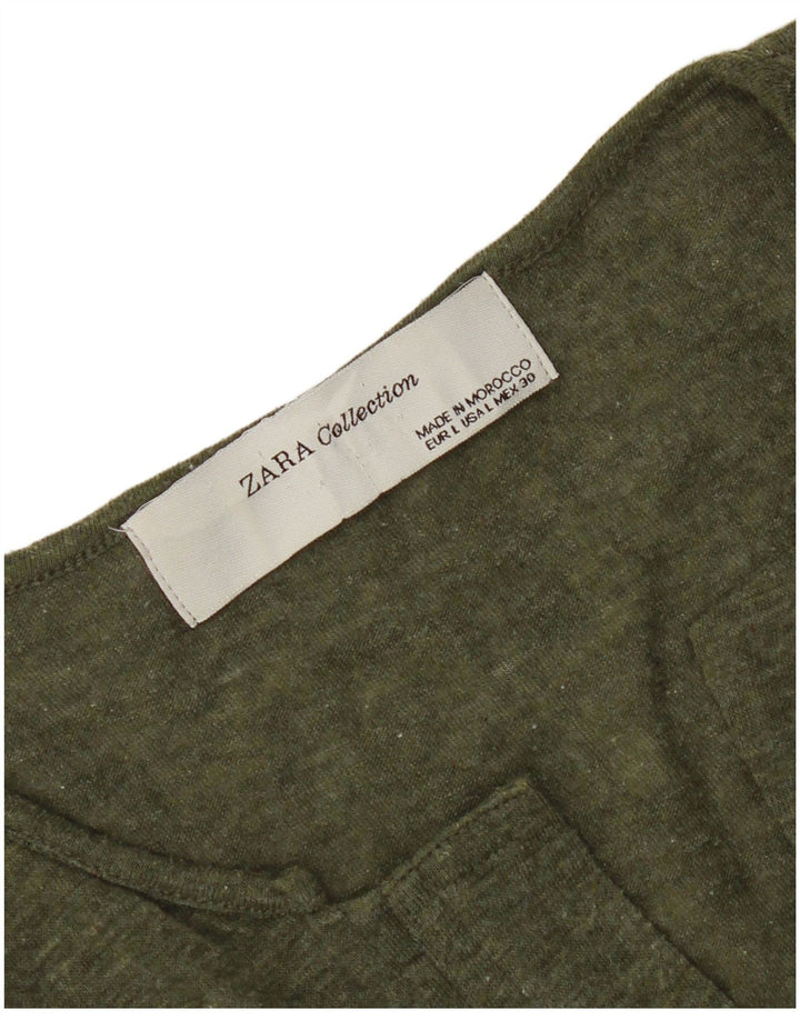 Top Zara da donna a maniche lunghe UK 16 grande verde screziato