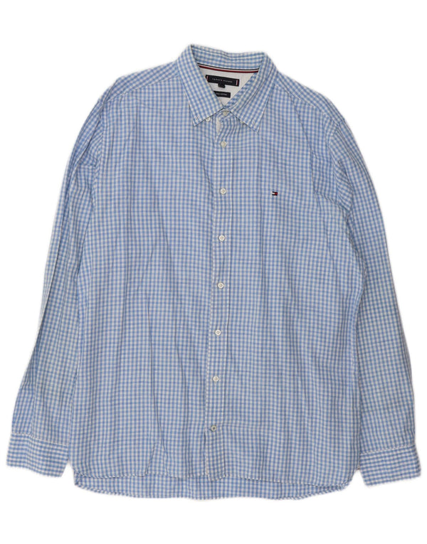 Camicia da uomo Tommy Hilfiger XL blu a quadretti in lino