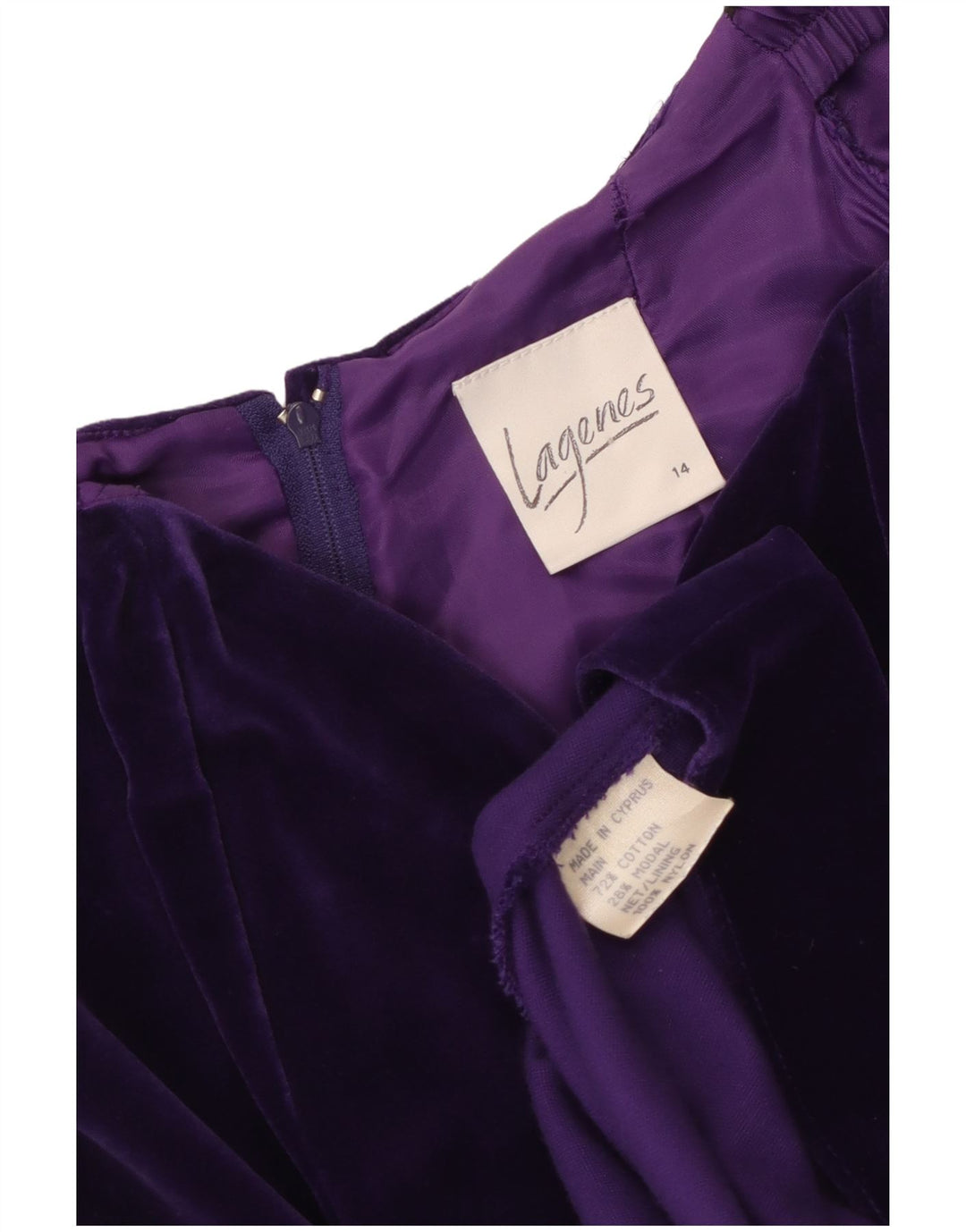 Abito da donna VINTAGE in velluto con spalle scoperte UK 14 Cotone viola medio