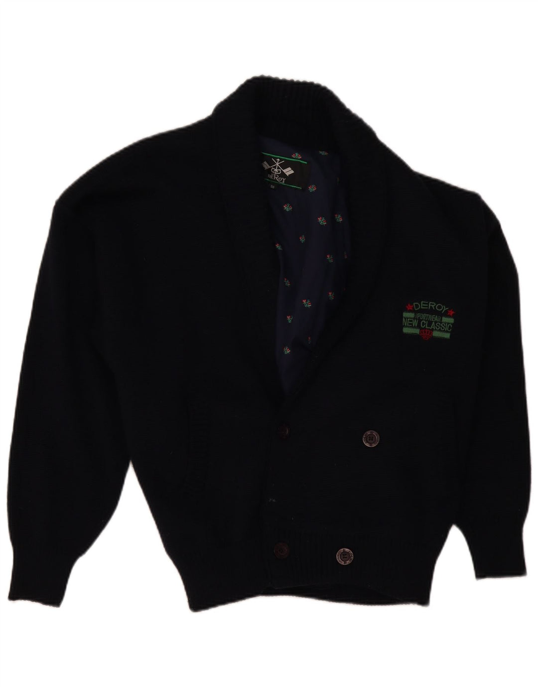 Maglione cardigan da uomo VINTAGE IT 50 medio in lana blu navy