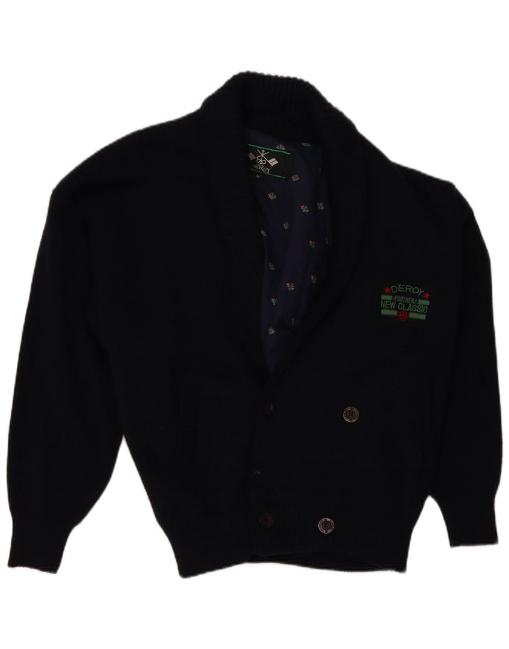 Maglione cardigan da uomo VINTAGE IT 50 medio in lana blu navy