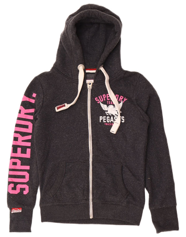Felpa con cappuccio e zip grafica da donna Superdry UK 6 XS poliestere chiazzato grigio