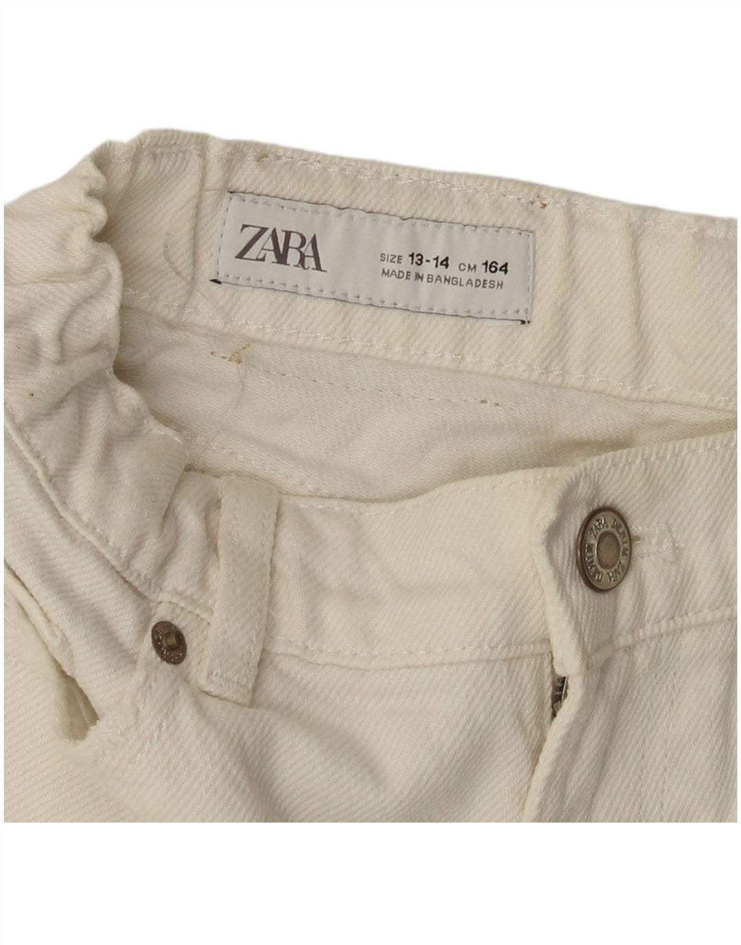 Pantaloncini in denim invecchiato ZARA per ragazze 13-14 anni W26 bianco sporco