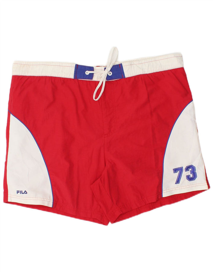 Pantaloncini da bagno grafici da uomo Fila in poliestere color block rosso medio