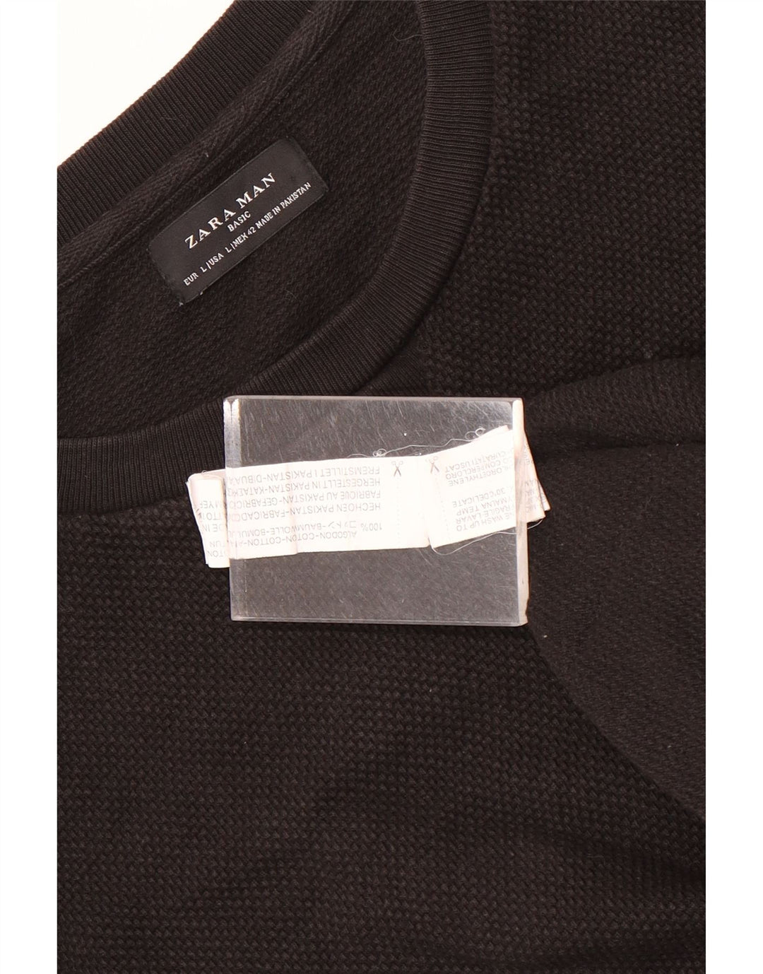 Maglione maglione girocollo da uomo Zara grande in cotone nero