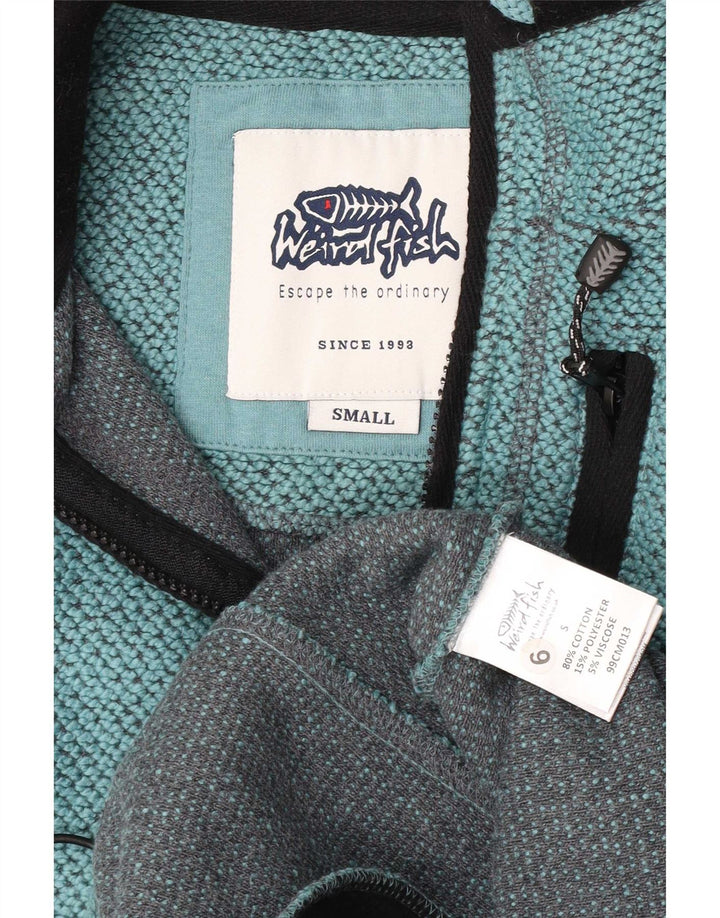 Felpa con zip grafica da uomo Weird Fish, maglione piccolo, cotone turchese