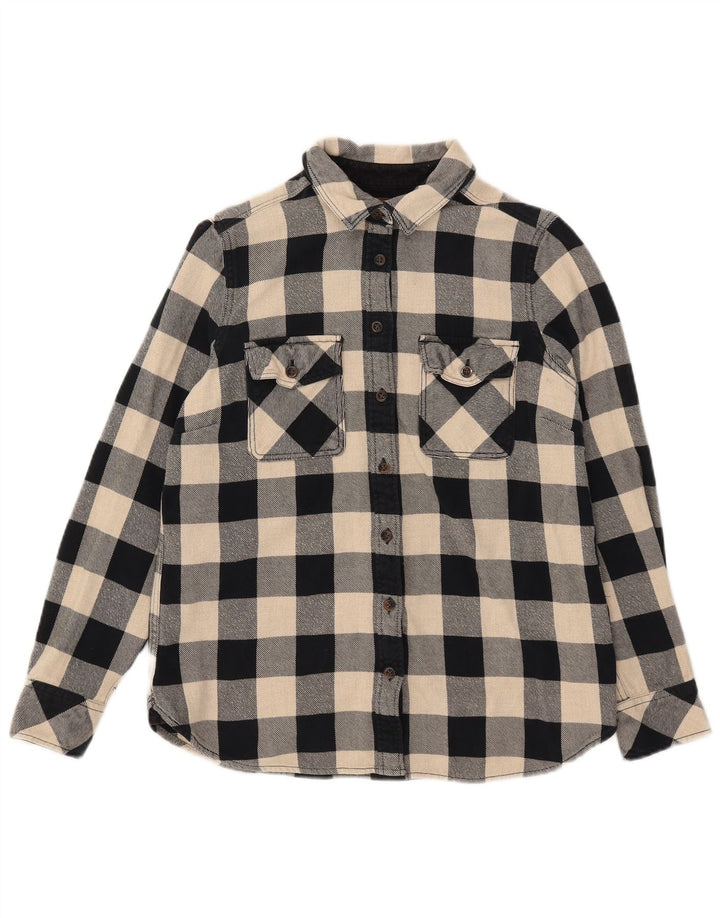 Camicia in flanella canadese da donna Roots UK 14 cotone a quadretti nero medio
