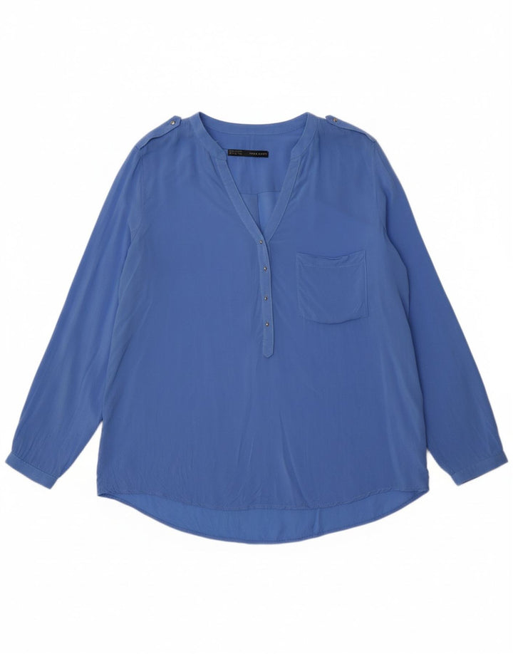 ZARA Womens Long Sleeve Blouse Top UK 16 Large Blue