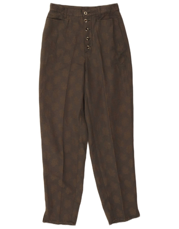 Pantaloni casual a vita alta da donna Benetton IT 40 Small W26 L27 Marrone floreale
