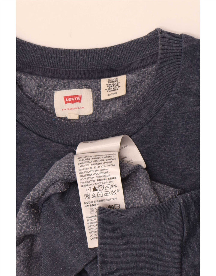 Felpa grafica da uomo Levi's, maglione XL, cotone screziato blu navy