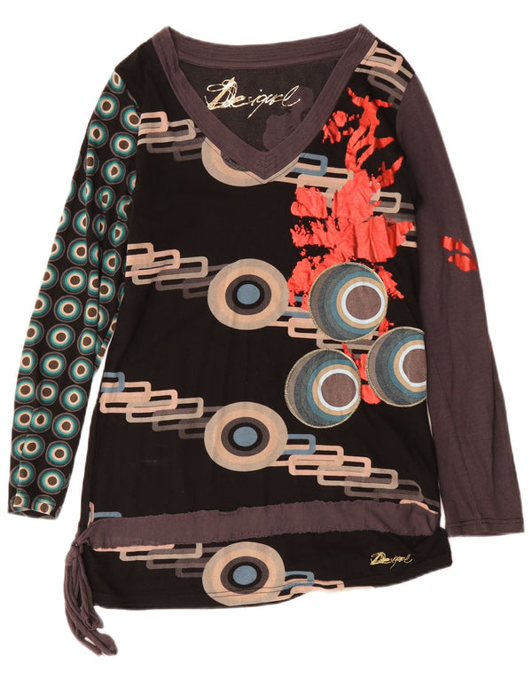Desigual Donna Graphic Top Manica Lunga UK 18 XL Nero Cotone Geometrico