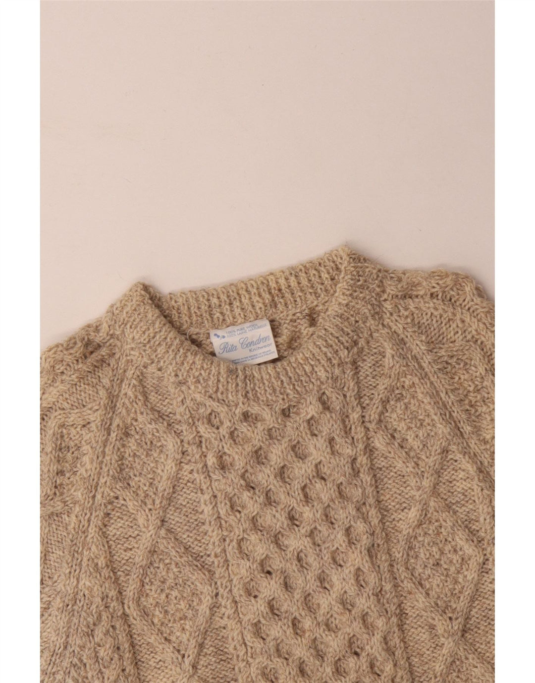 RITA CONDRON Maglione girocollo da uomo in lana beige medio