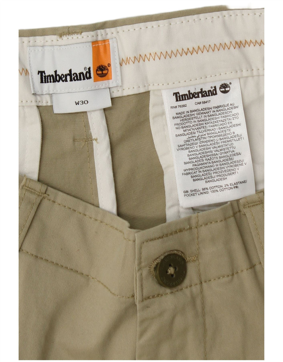 Pantaloncini chino da uomo Timberland W30 cotone verde medio