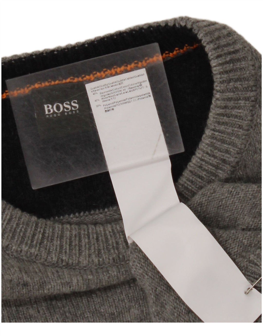 Maglione maglione girocollo da uomo HUGO BOSS in cotone grigio medio