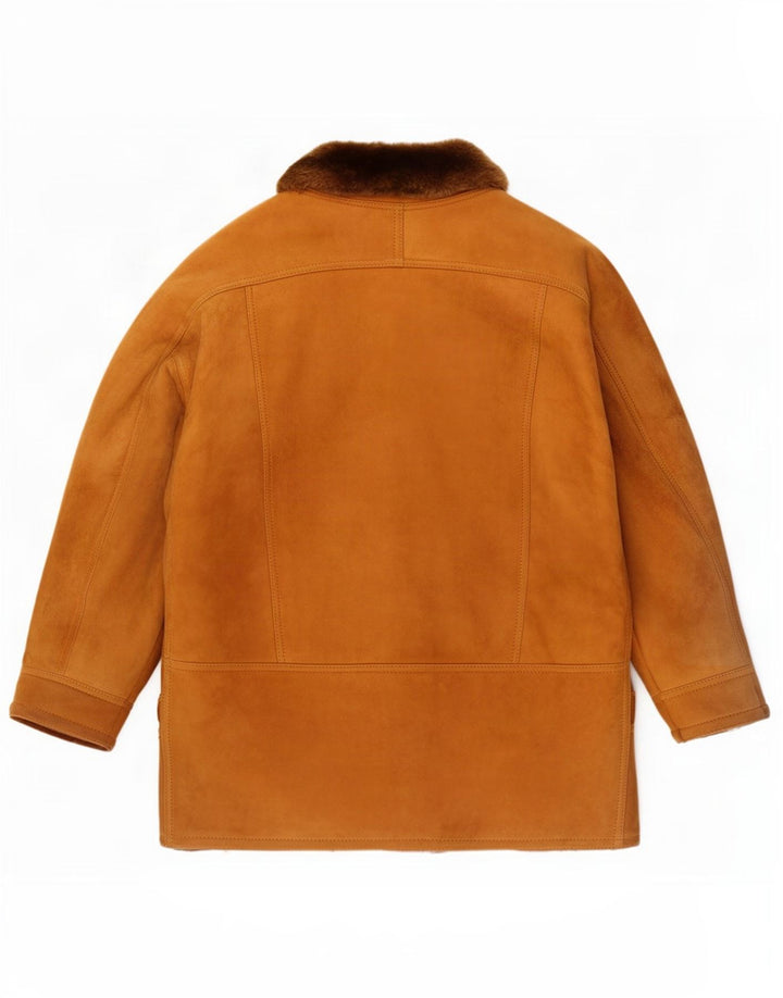 Giacca vintage da uomo in shearling a 3 bottoni UK 40 grande in pelle marrone
