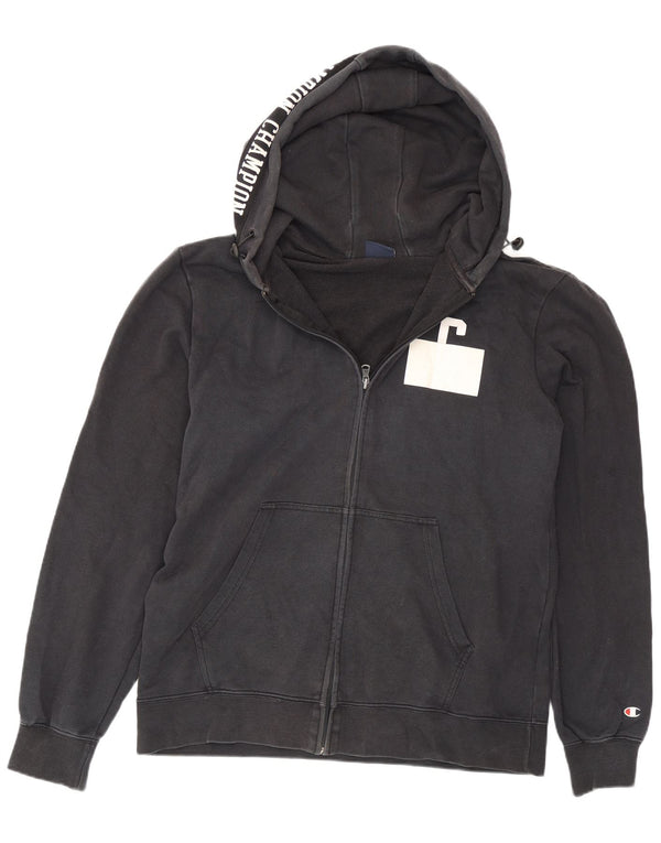 Maglione con cappuccio e zip grafica da uomo Champion 2XL cotone blu navy