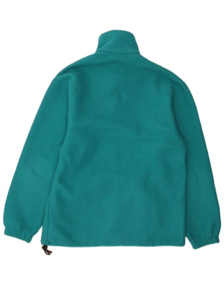 Maglione basic da uomo in pile con collo abbottonato, poliestere geometrico turchese medio