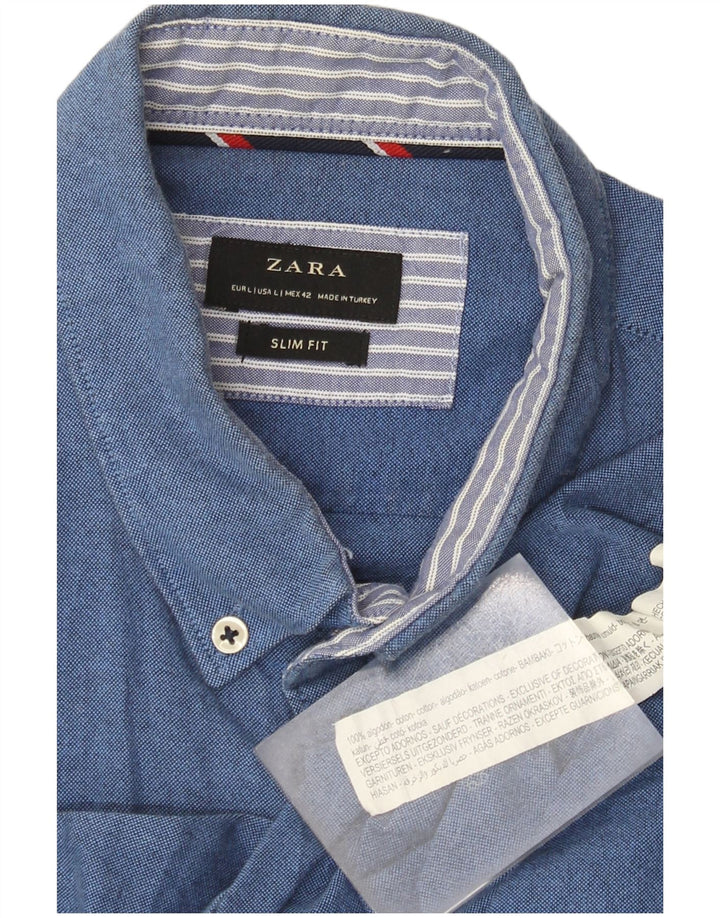 Camicia Zara da uomo slim fit grande in cotone blu