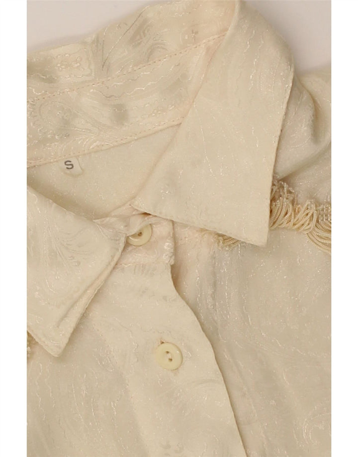 VINTAGE Womens Oversized Shirt Blouse UK 10 Small Off White Paisley Vintage Vintage and Second-Hand Vintage from Messina Hembry 