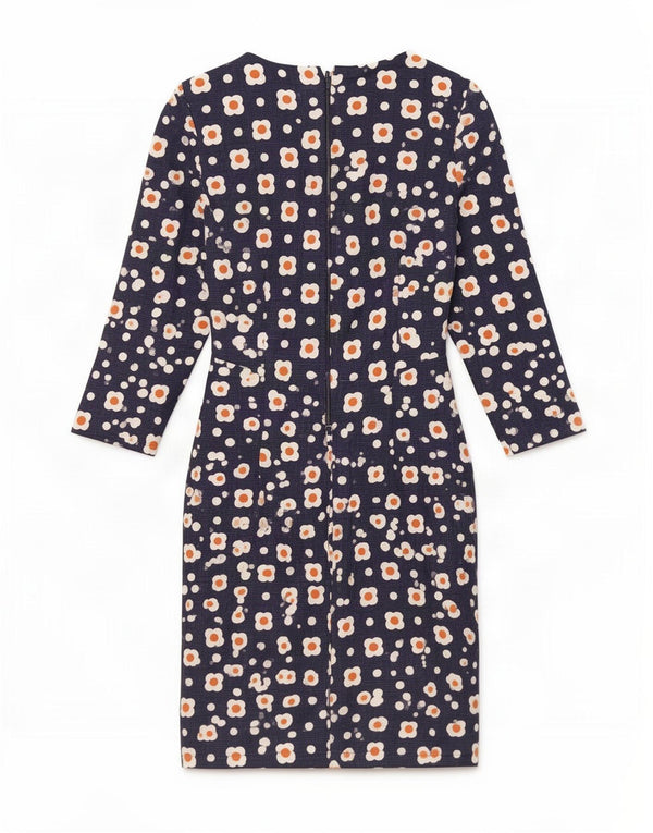 Abito tubino Hobbs da donna con maniche a 3/4 UK 8 piccolo cotone floreale blu navy