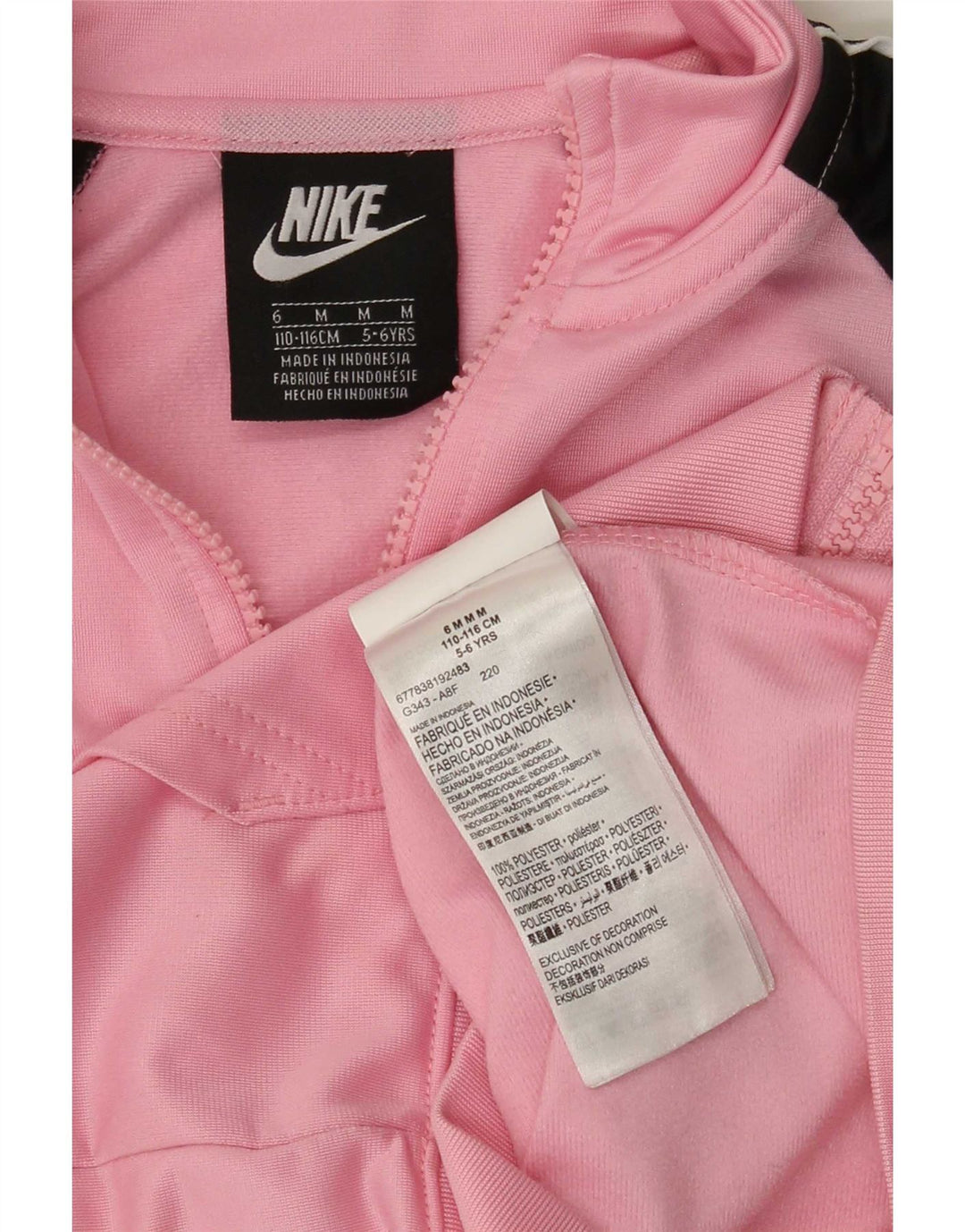 Giacca superiore della tuta da ragazza Nike 5-6 anni in poliestere color block rosa medio