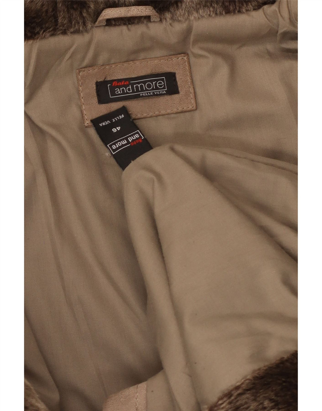 Giacca da donna in pelle scamosciata con cappuccio Bata and More IT 46 Large in pelle beige