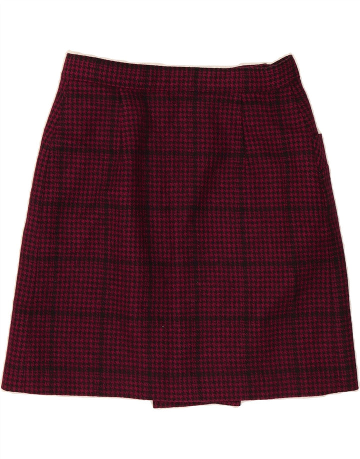 Gonna a portafoglio da donna VINTAGE W30 in lana vergine pied de poule rosa medio