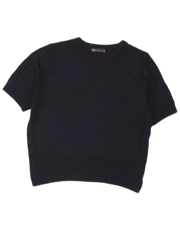 Maglione maglione girocollo corto da donna Marks & Spencer UK 14 medio blu navy