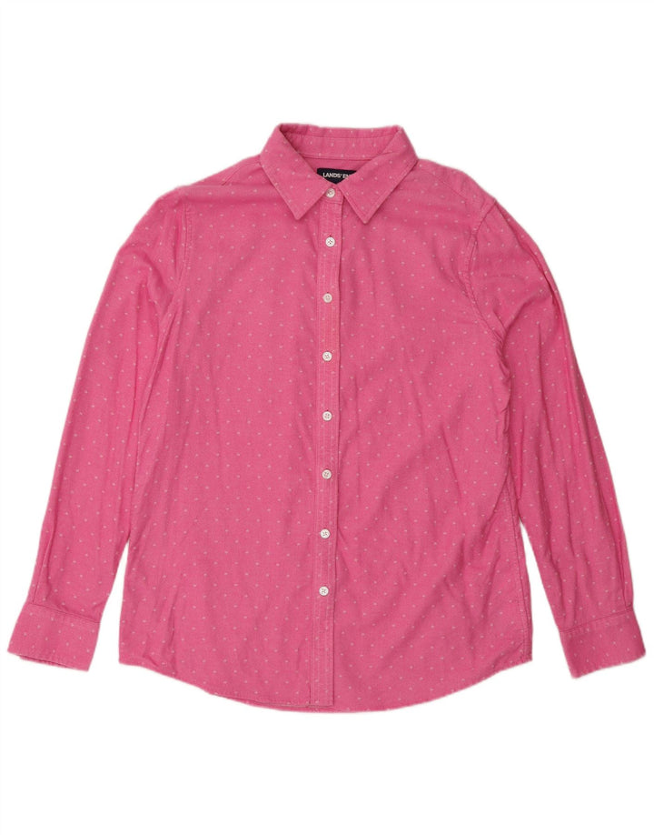 Camicia da donna LANDS END UK 12 Cotone maculato rosa medio