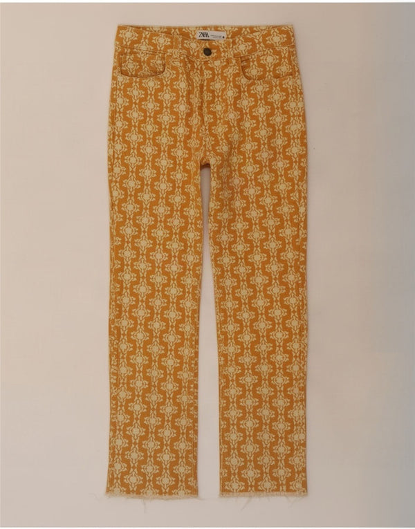 Zara Jeans corti da donna EU 38 Small W28 L24 Giallo floreale