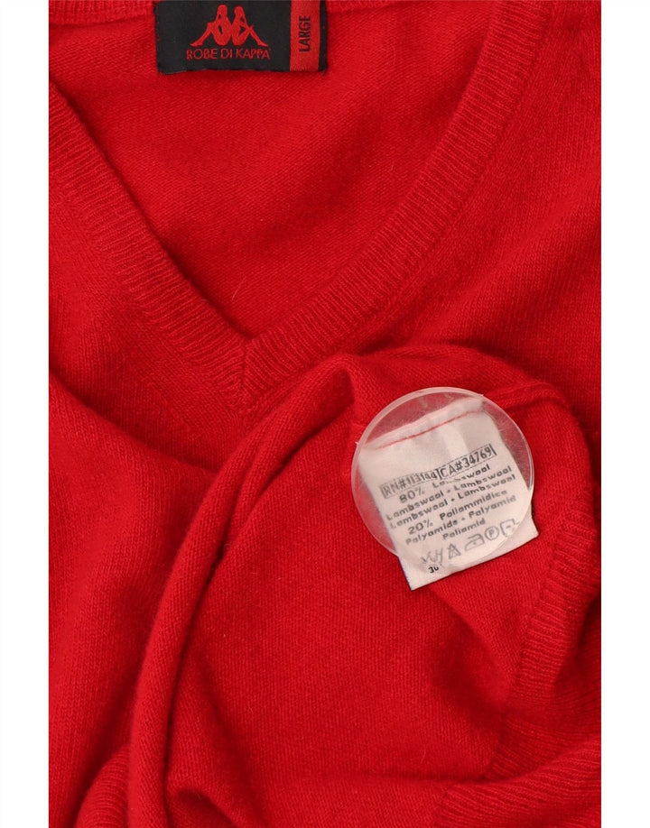 Maglione Kappa da uomo con scollo a V, grande, in lana d'agnello rossa