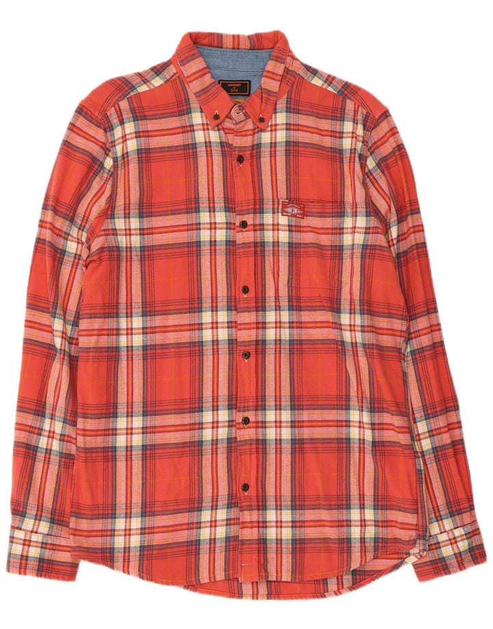 Camicia da uomo in flanella Superdry XL in cotone a quadri rossi