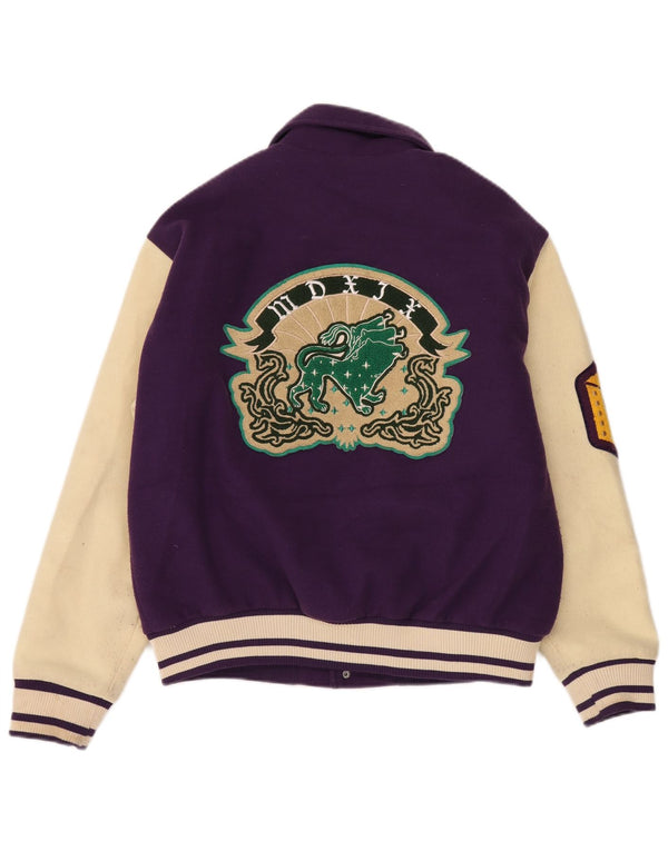 Zara Mens Graphic Varsity Jacket UK 38 Medium Purple Colourblock Polyester