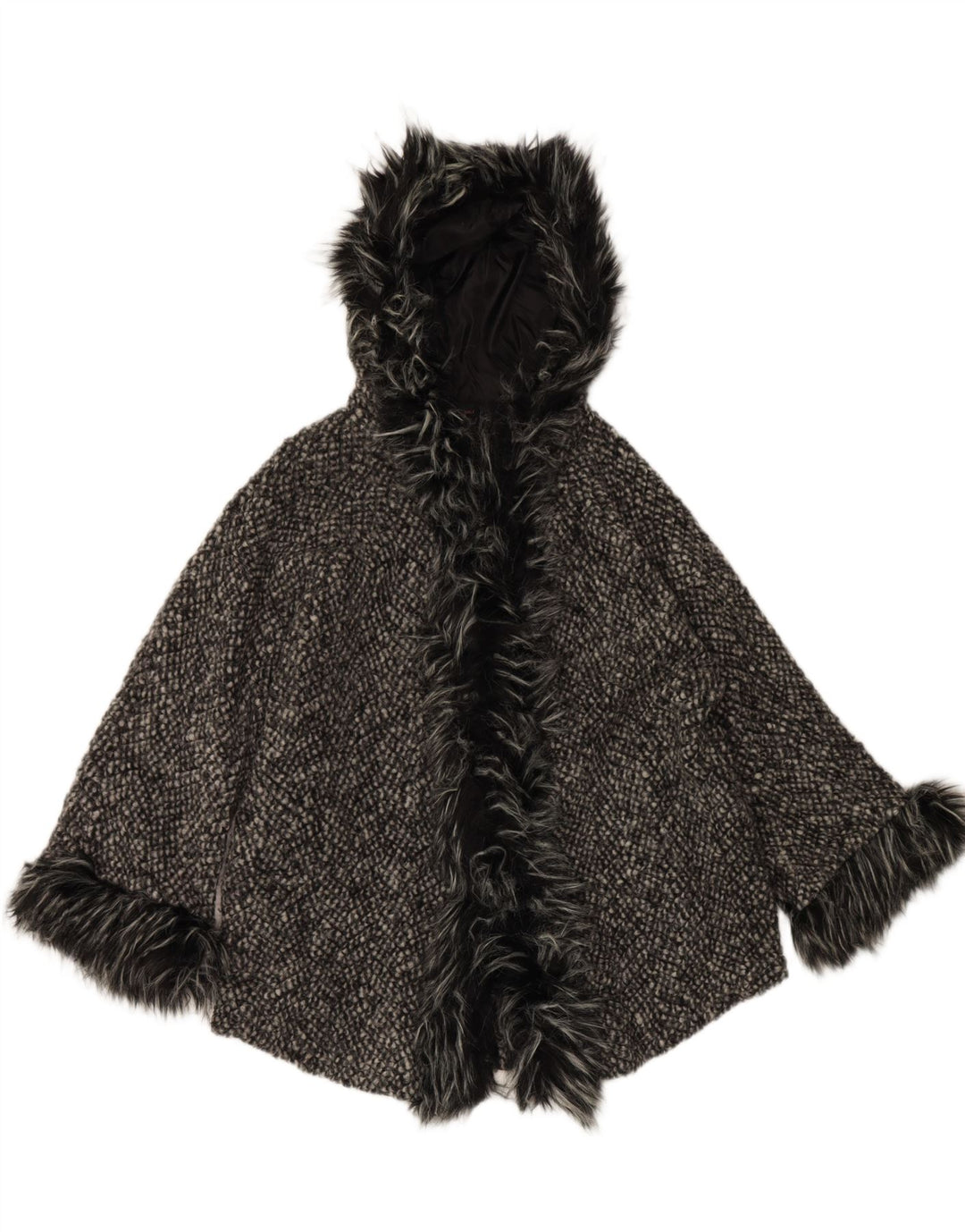 Cappotto a mantella con cappuccio vestibilità ampia da donna VINTAGE UK 10 piccolo in lana nera
