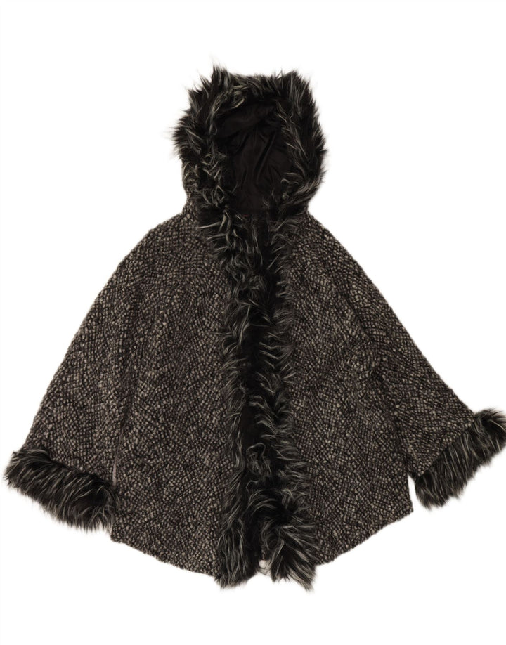 Cappotto a mantella con cappuccio vestibilità ampia da donna VINTAGE UK 10 piccolo in lana nera