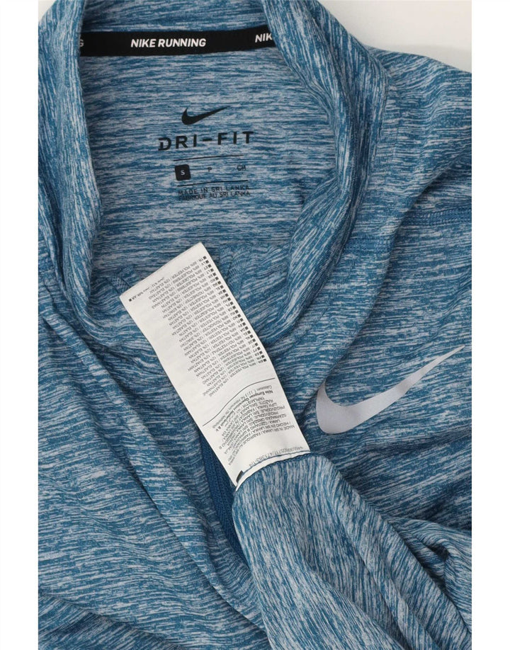 Top della tuta da ginnastica Nike Dri Fit con collo e zip da uomo, piccolo blu screziato