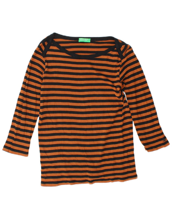 BENETTON Top da donna manica 3/4 UK 12 a righe arancioni medie