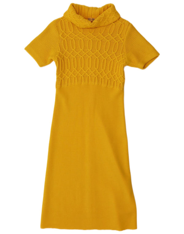 Abito maglione vintage da donna a maniche corte UK 10 piccolo giallo