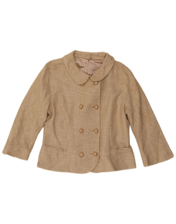 HOBBS Womens 3/4 Sleeve Double Breasted Blazer Jacket UK 14 Medium  Beige
