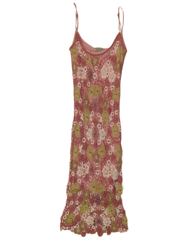 Abito lungo da donna all'uncinetto Claire Kennedy US 2 XS rosa floreale