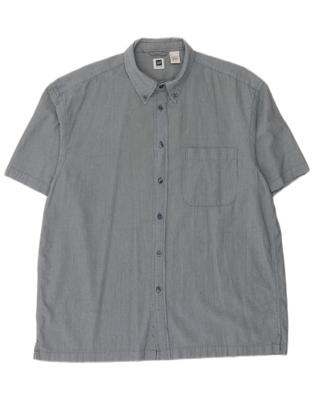 GAP Mens Short Sleeve Shirt Large Blue Pinstripe Cotton
