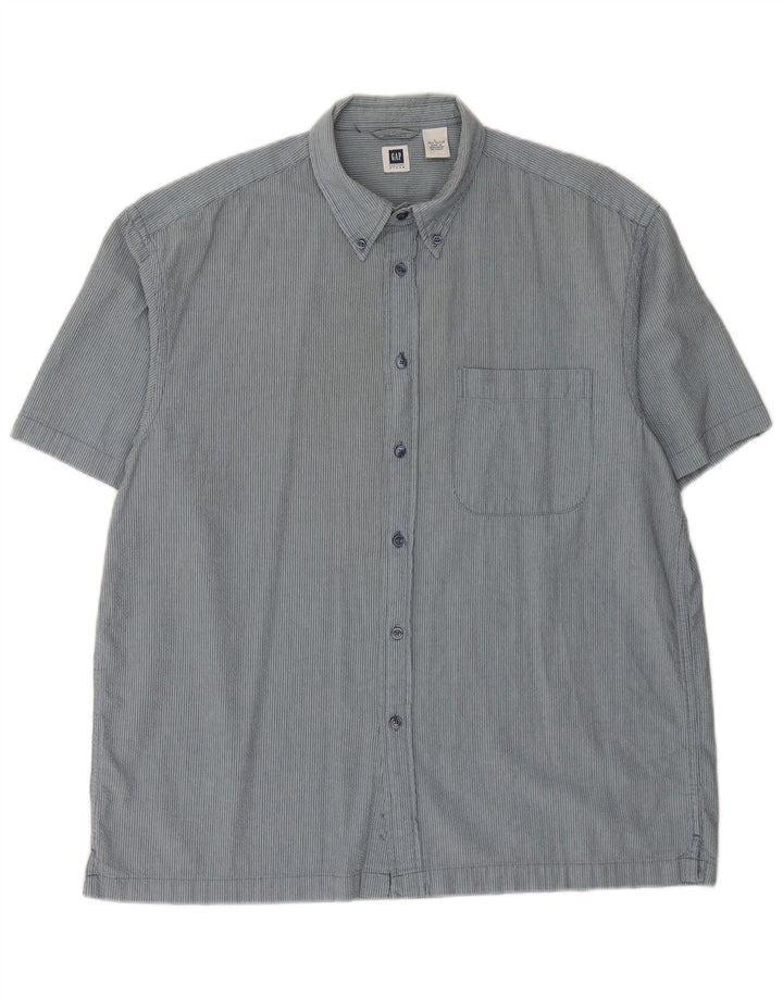 GAP Mens Short Sleeve Shirt Large Blue Pinstripe Cotton