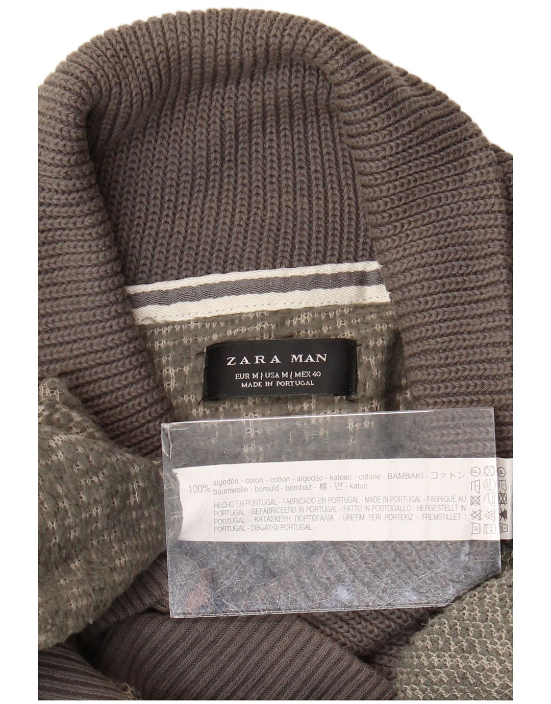 Maglione Zara da uomo con collo a scialle in cotone verde medio