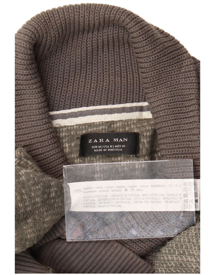 Maglione Zara da uomo con collo a scialle in cotone verde medio