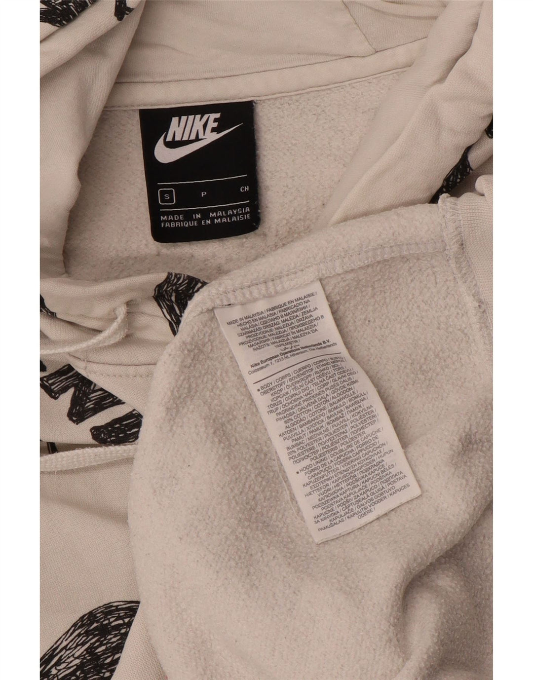 Felpa con cappuccio grafica Nike da uomo piccola in cotone bianco sporco